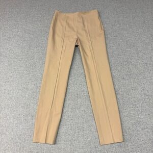 Akris Trousers Size 10 Tan Beige Cotton Blend Side Zip Pintuck Tailored Pants